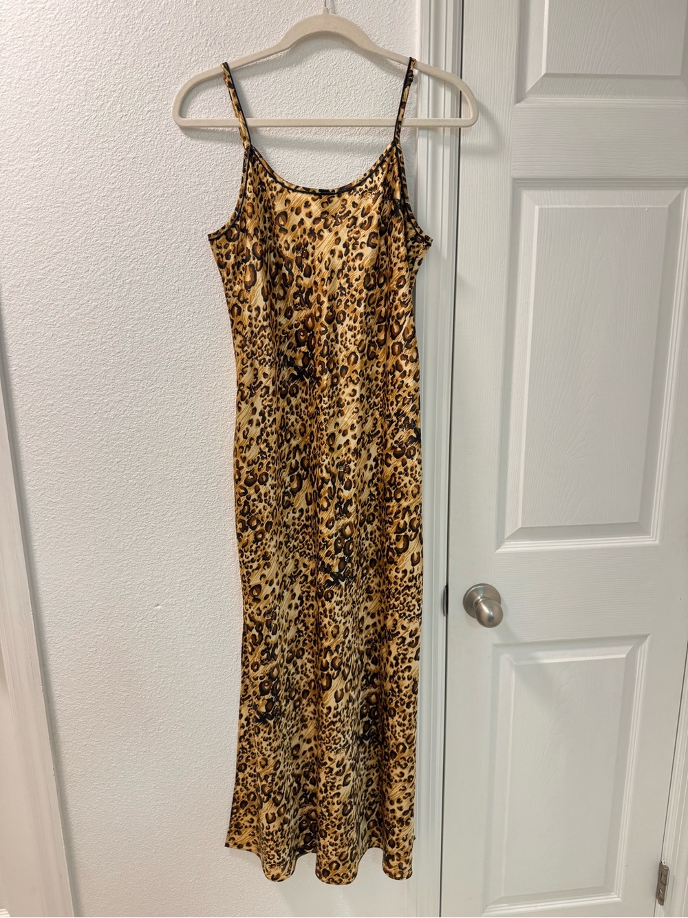 Vintage Valerie Stevens  leopard print maxi slip dress y2k size M brown black